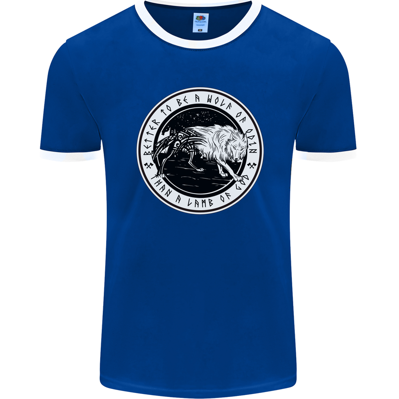 Viking a Wolf of Odin Than a Lamb of God Mens Ringer T-Shirt FotL Royal Blue/White