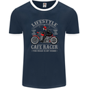 Lifestyle Cafe Racer Biker Motorcycle Mens Ringer T-Shirt FotL Navy Blue/White
