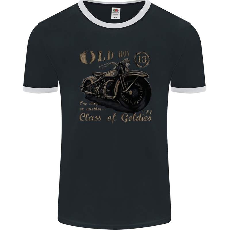 Old Boy 13 Motorcycle Motorbike Biker Mens Ringer T-Shirt FotL Black/White