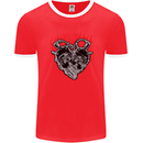Biker Heart Motorbike Motorcycle Mens Ringer T-Shirt FotL Red/White