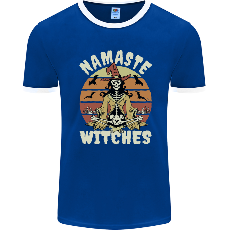 Namaste Witches Funny Halloween Mens Ringer T-Shirt FotL Royal Blue/White