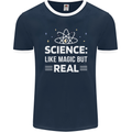 Science Like Magic But Real Funny Nerd Geek Mens Ringer T-Shirt FotL Navy Blue/White