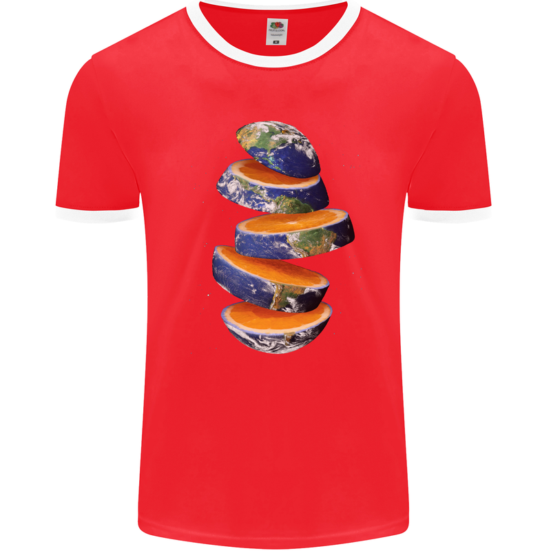 Our Orange Planet Earth Mens Ringer T-Shirt FotL Red/White