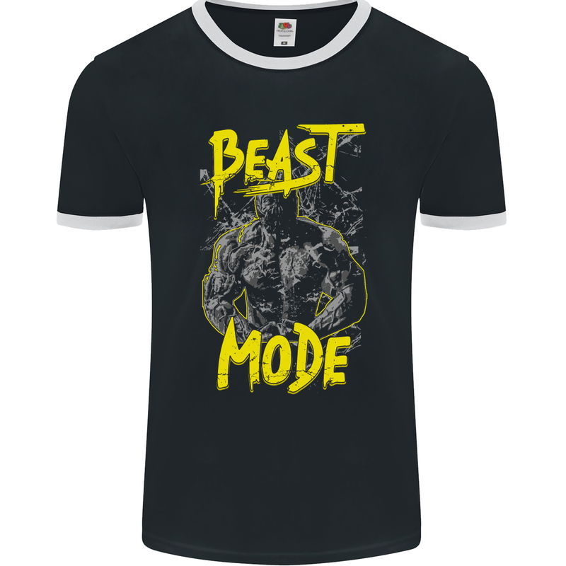 Beast Mode Gym Training Top Workout Mens Ringer T-Shirt FotL Black/White