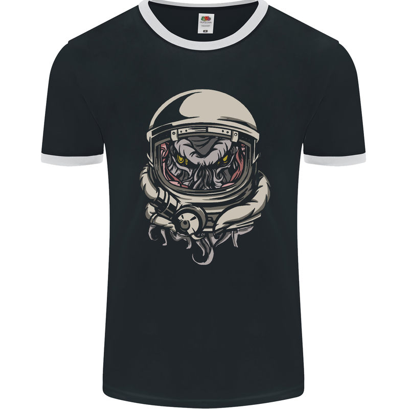 Space Cthulhu Kraken Mens Ringer T-Shirt FotL Black/White