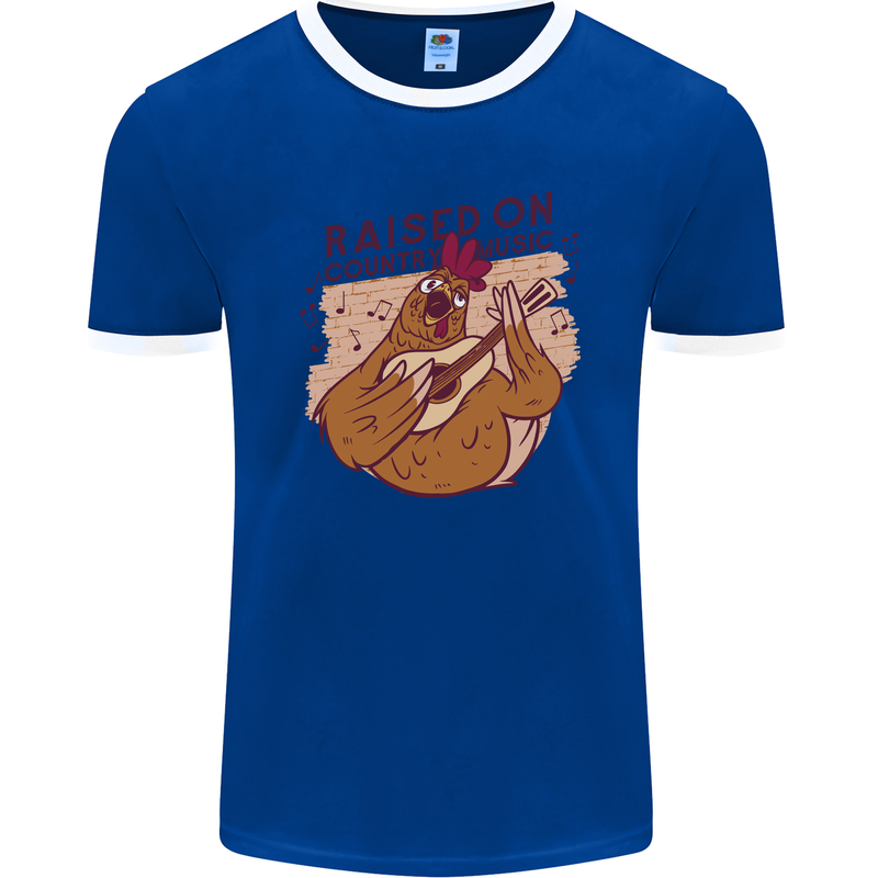 A Chicken Raised on Country Music Mens Ringer T-Shirt FotL Royal Blue/White