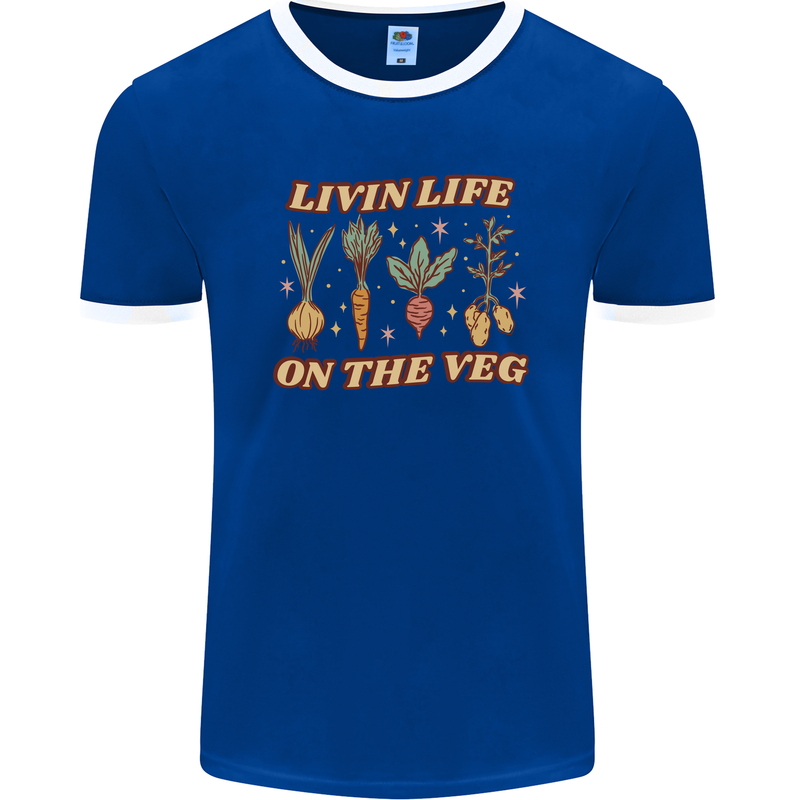 Vegan Living Life on the Veg Vegetarian Mens Ringer T-Shirt FotL Royal Blue/White