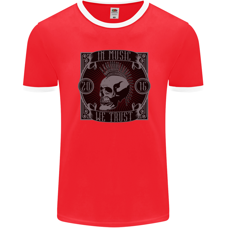 In Music We Trust Punk Rock Skull Mens Ringer T-Shirt FotL Red/White