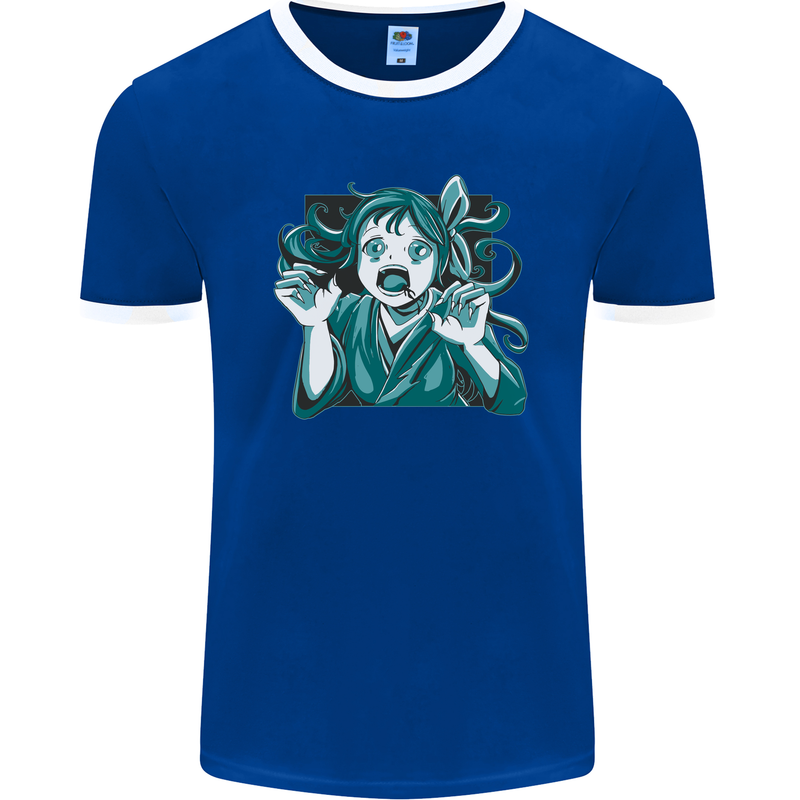 A Gothic Zombie Teddy Bear Halloween Mens Ringer T-Shirt FotL Royal Blue/White