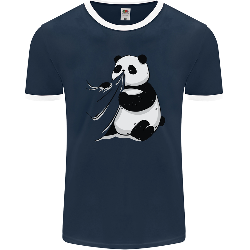 A Funny Panda Bear Mens Ringer T-Shirt FotL Navy Blue/White