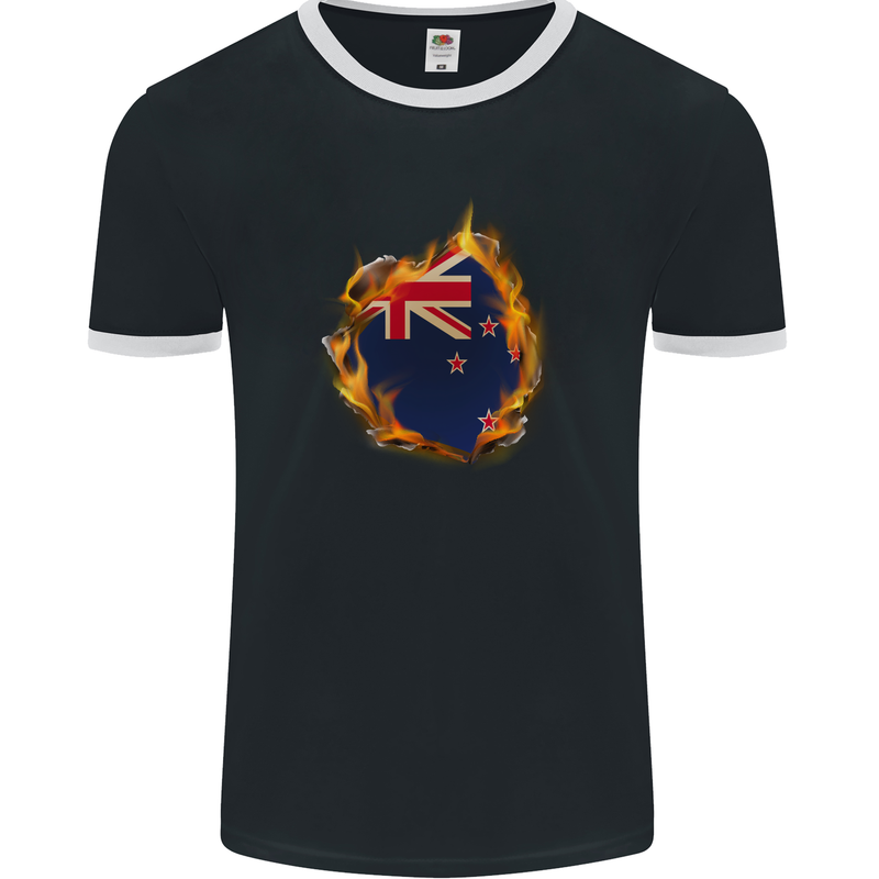 The Flag of New Zealand Fire Effect Kiwi Mens Ringer T-Shirt FotL Black/White