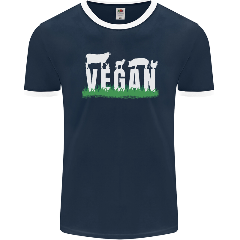 Vegan Field Mens Ringer T-Shirt FotL Navy Blue/White