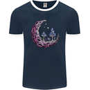 Trippy Magic Mushroom Moon LSD Psychedelic Mens Ringer T-Shirt FotL Navy Blue/White