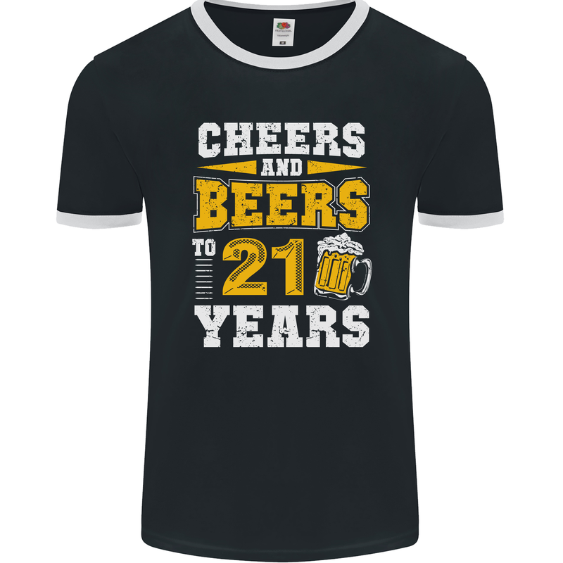 21st Birthday 21 Year Old Funny Alcohol Mens Ringer T-Shirt FotL Black/White
