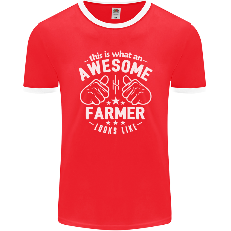 This Is What an Awesome Farmer Looks Like Mens Ringer T-Shirt FotL Red/White