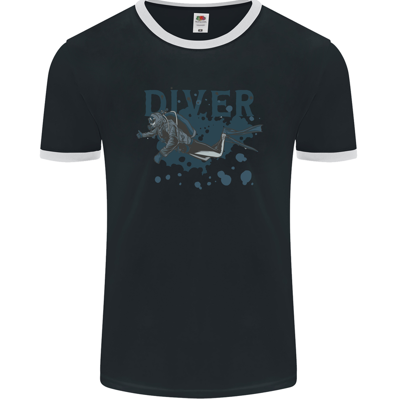 Scuba Diving Diver Mens Ringer T-Shirt FotL Black/White