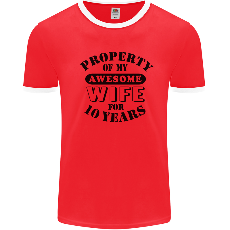 10th Wedding Anniversary 10 Year Funny Wife Mens Ringer T-Shirt Red/White