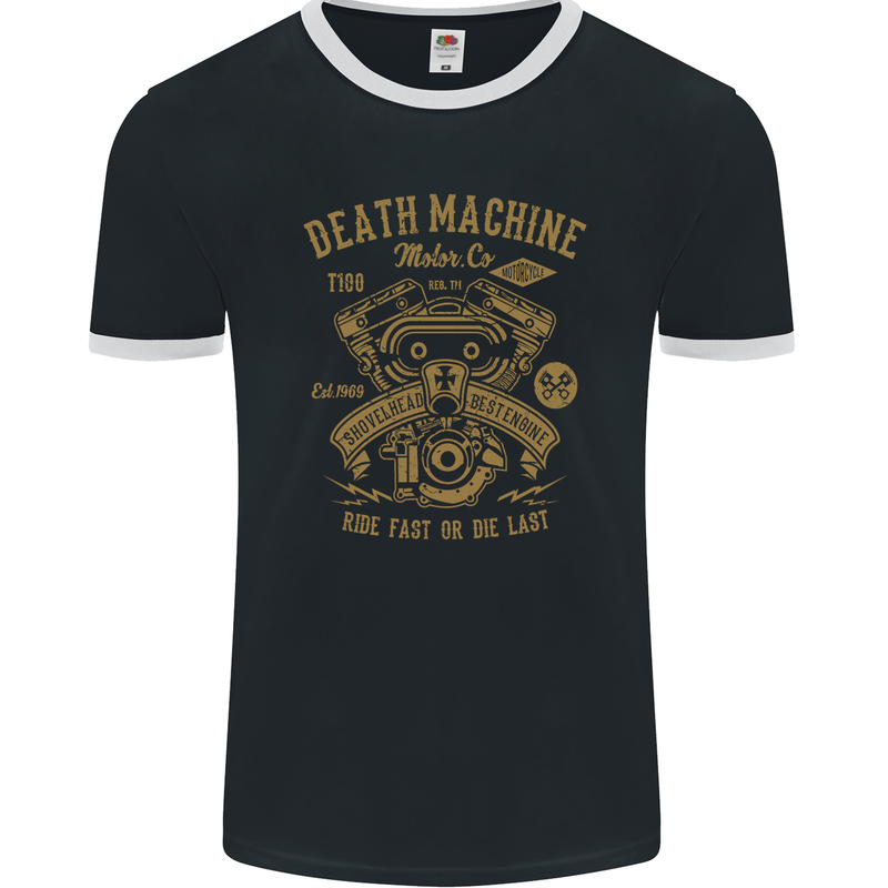 Death Machine Motorcycle Motorbike Biker Mens Ringer T-Shirt FotL Black/White