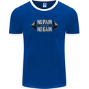No Pain No Gain Workout Gym Training Top Mens Ringer T-Shirt FotL Royal Blue/White