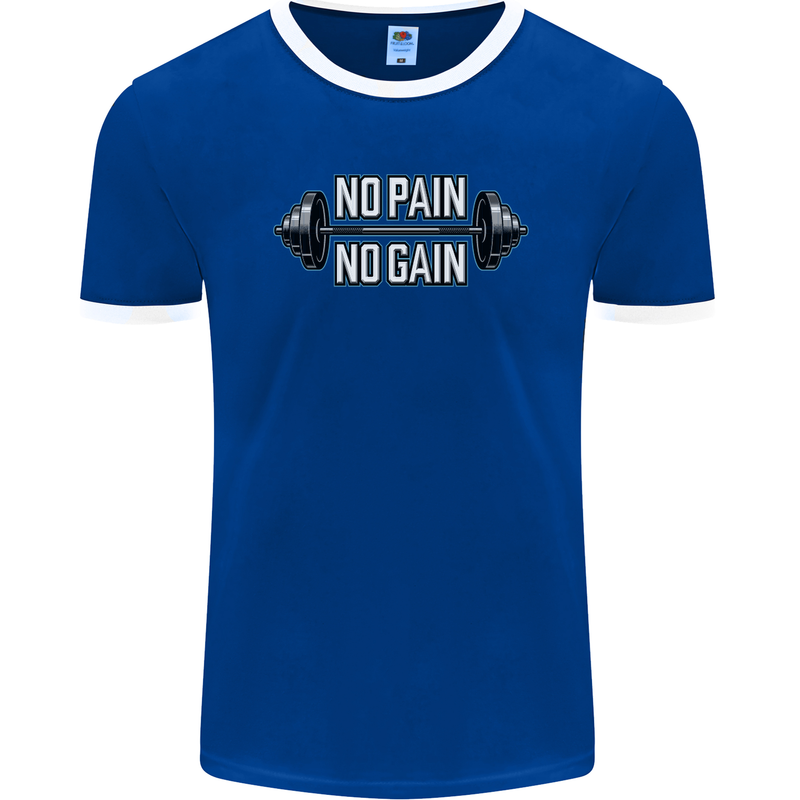 No Pain No Gain Workout Gym Training Top Mens Ringer T-Shirt FotL Royal Blue/White