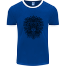 Mandala Lion Mens White Ringer T-Shirt Royal Blue/White