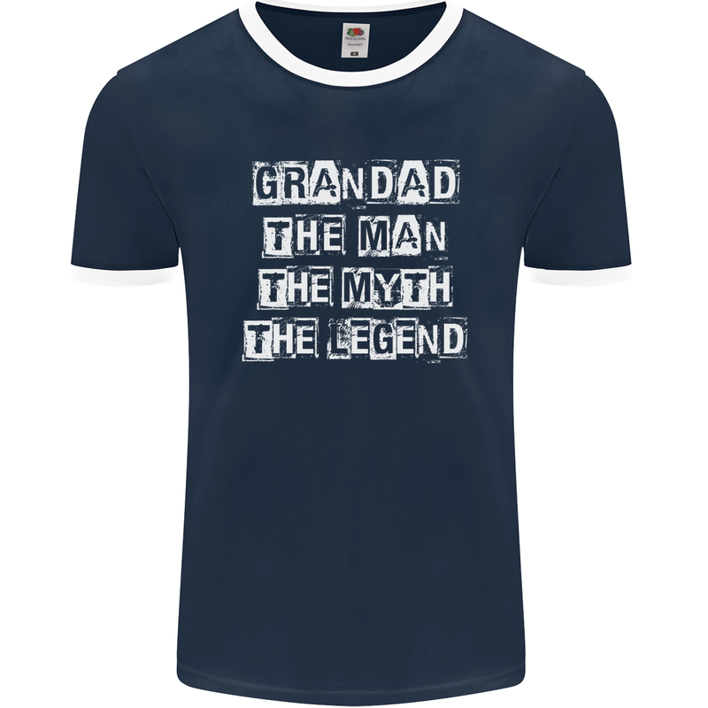 Grandad the Man Myth Legend Funny Mens Ringer T-Shirt FotL Navy Blue/White