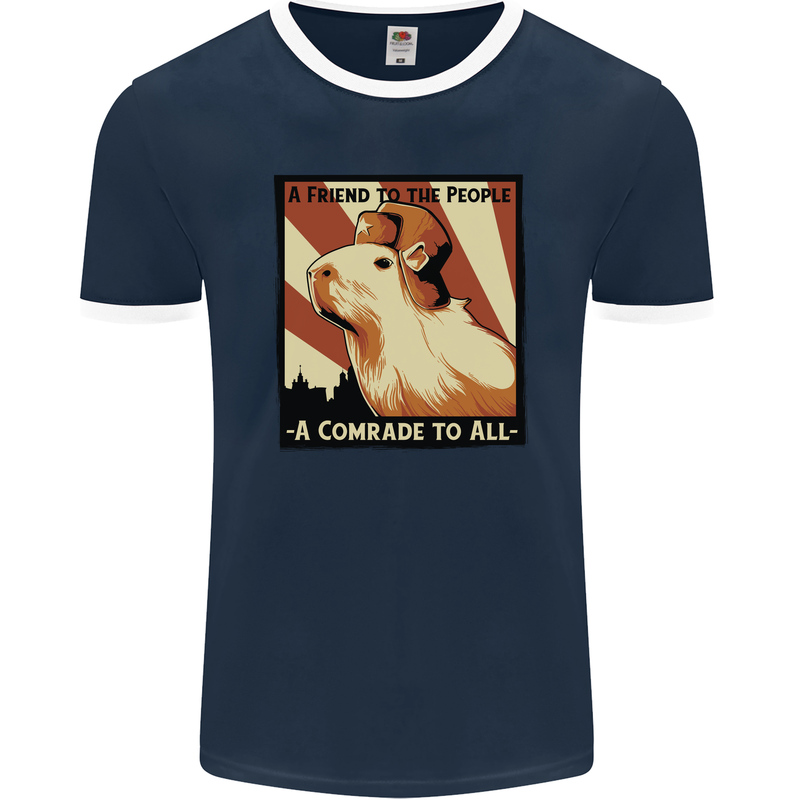 Capybara Comrade Mens Ringer T-Shirt FotL Navy Blue/White