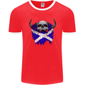 Scotland Flag Skull Scottish Biker Gothic Mens Ringer T-Shirt FotL Red/White