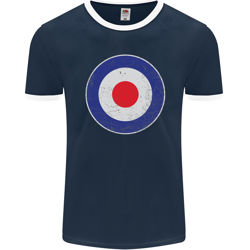 MOD Logo Scooter Biker RAF Royal Air Force Mens Ringer T-Shirt FotL Navy Blue/White