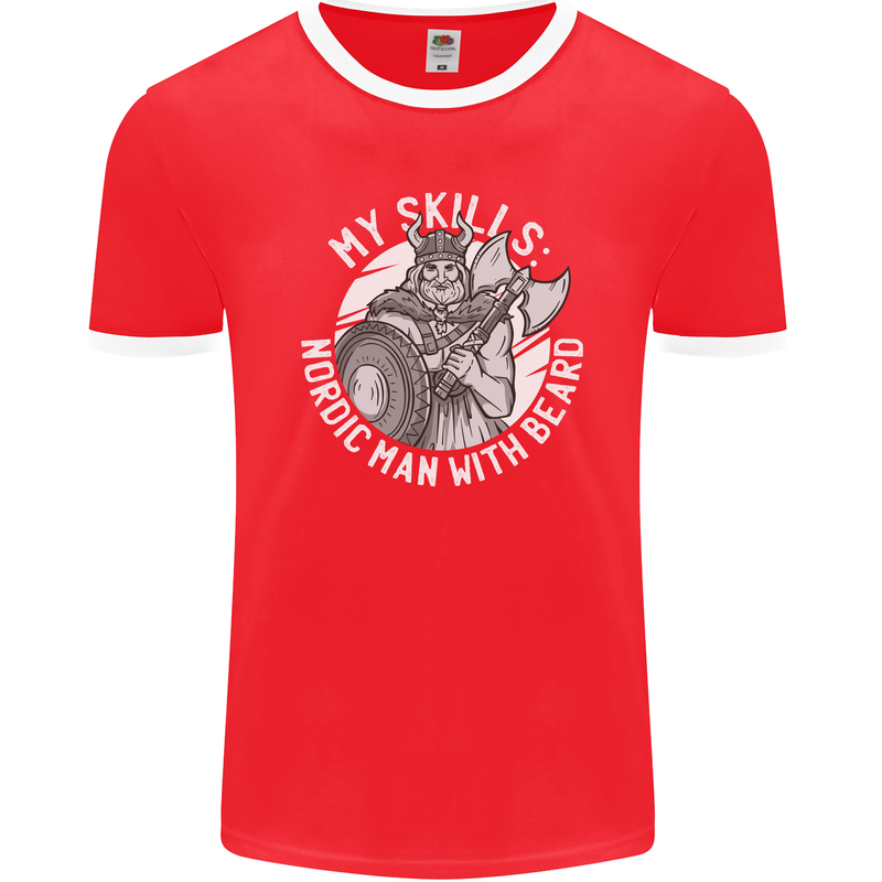 Nordic Man With Beard Funny Viking Mens Ringer T-Shirt FotL Red/White