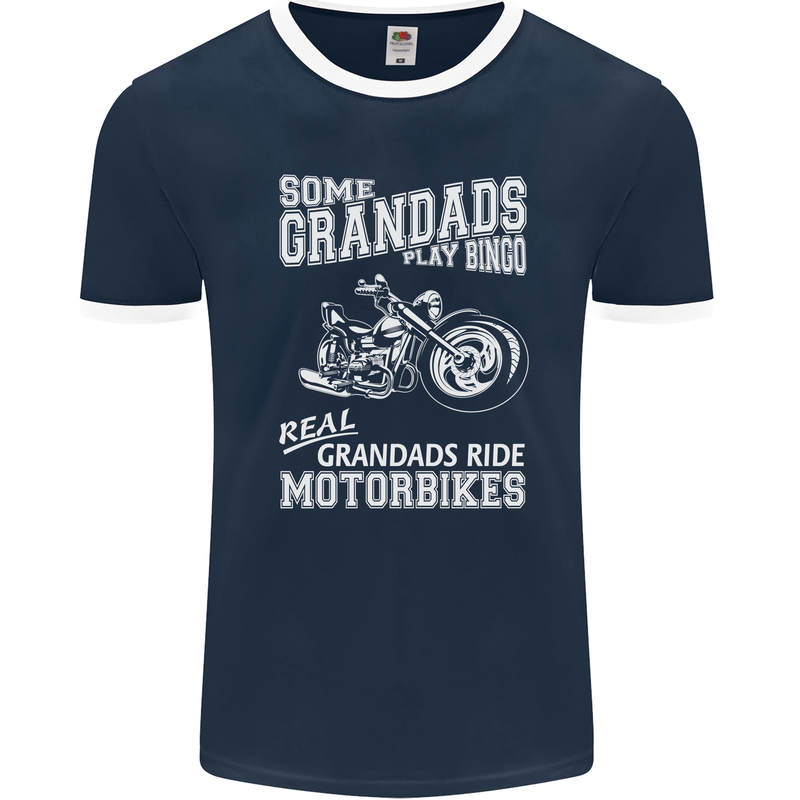 Motorbike Grandads Bingo Biker Motorcycle Mens Ringer T-Shirt FotL Navy Blue/White