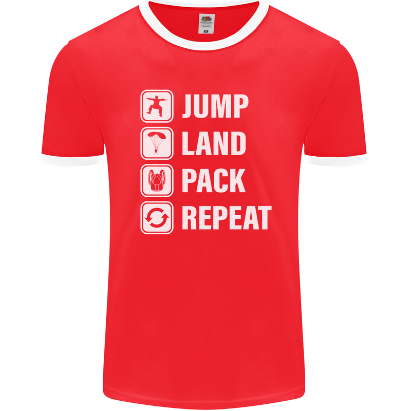 Skydiving Jump Land Pack Funny Skydiver Mens Ringer T-Shirt FotL Red/White