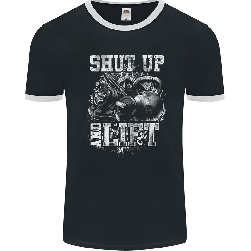 Gym Shut up & Lift Workout Training Top Mens Ringer T-Shirt FotL Black/White