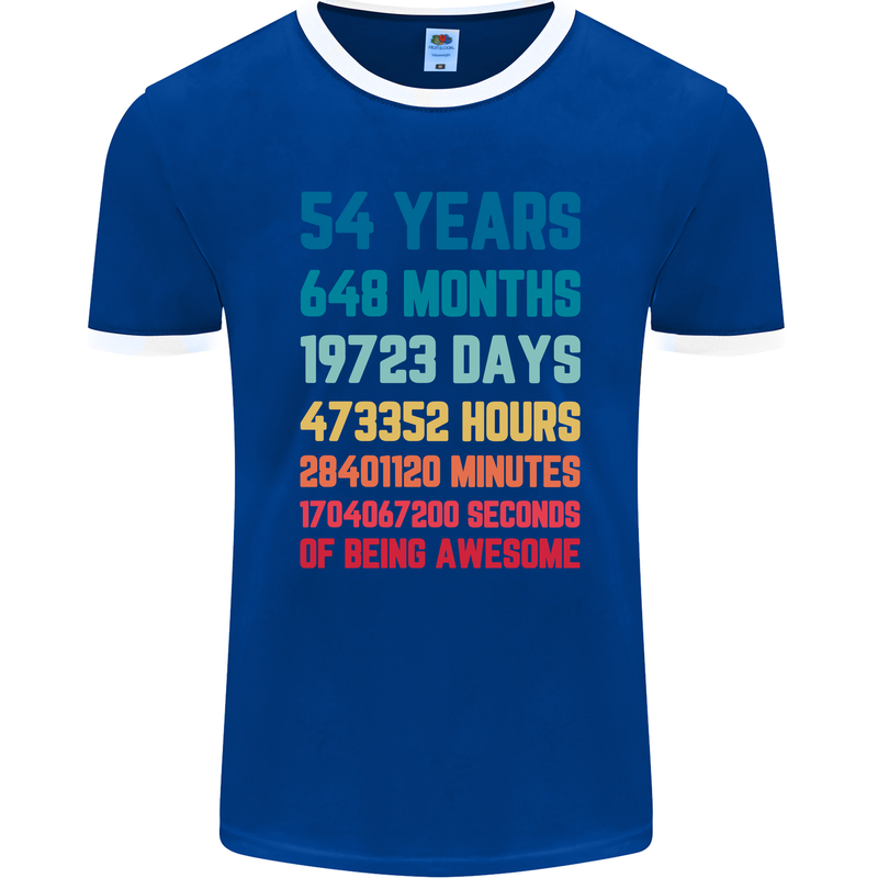 54th Birthday 54 Year Old Mens Ringer T-Shirt FotL Royal Blue/White