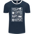 Yoga Coffee Naps Repeat Funny Mens Ringer T-Shirt FotL Navy Blue/White