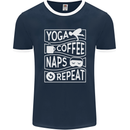Yoga Coffee Naps Repeat Funny Mens Ringer T-Shirt FotL Navy Blue/White