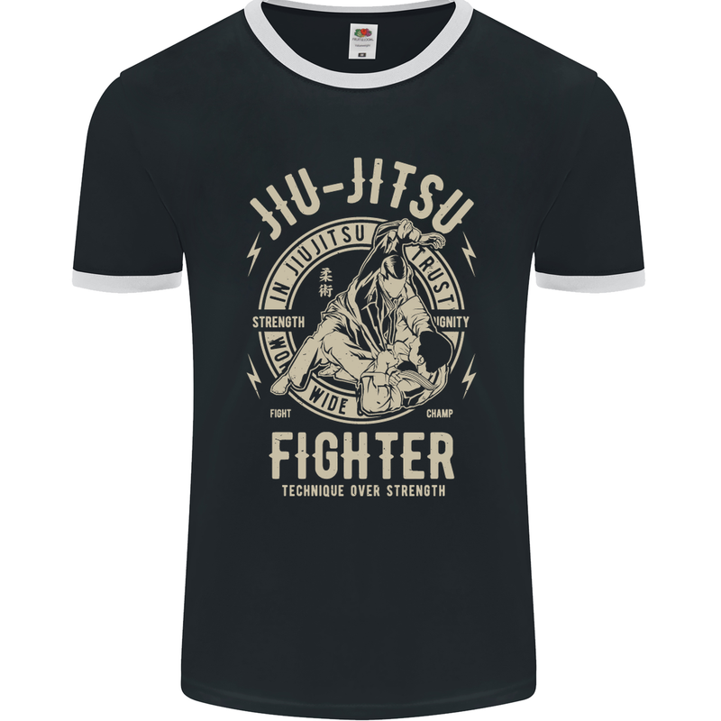 Jiu Jitsu Fighter Mixed Martial Arts MMA Mens Ringer T-Shirt FotL Black/White