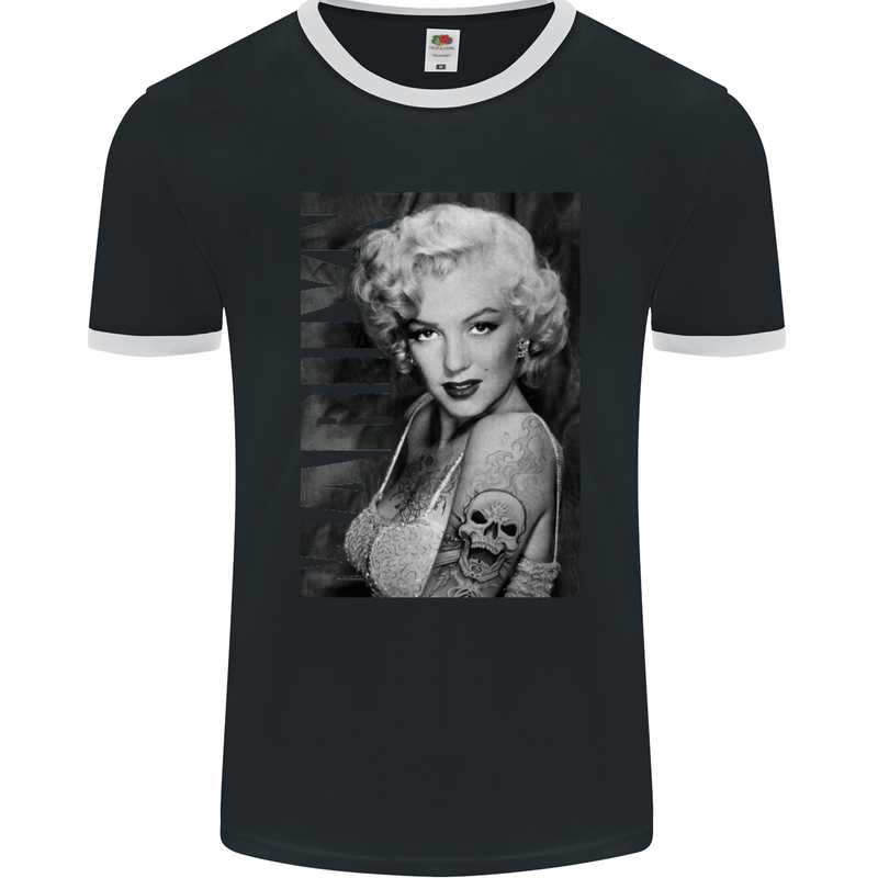 Marilyn Tattoo Mens Ringer T-Shirt FotL Black/White