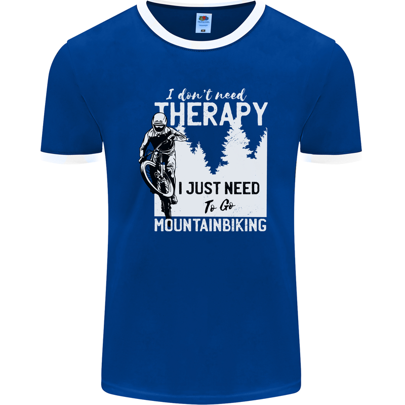 I Need to Go Mountain Biking Funny Cycling Mens Ringer T-Shirt FotL Royal Blue/White