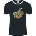 A Colourful Sloth on a Branch Mens Ringer T-Shirt FotL Black/White