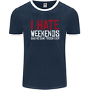 Weekends Funny Beer Alcohol Camping Cycling Mens Ringer T-Shirt FotL Navy Blue/White