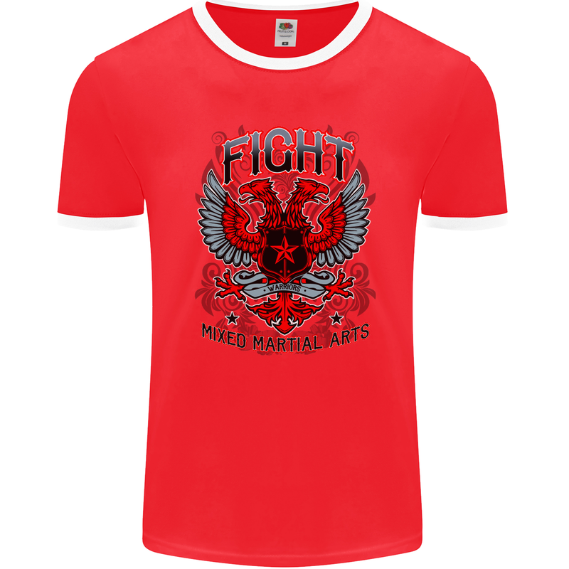 Fight Warriors Mixed Martial Arts MMA Mens Ringer T-Shirt FotL Red/White