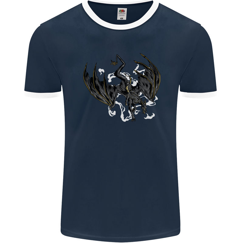 Moodolf Funny Rudolf Christmas Cow Mens Ringer T-Shirt FotL Navy Blue/White