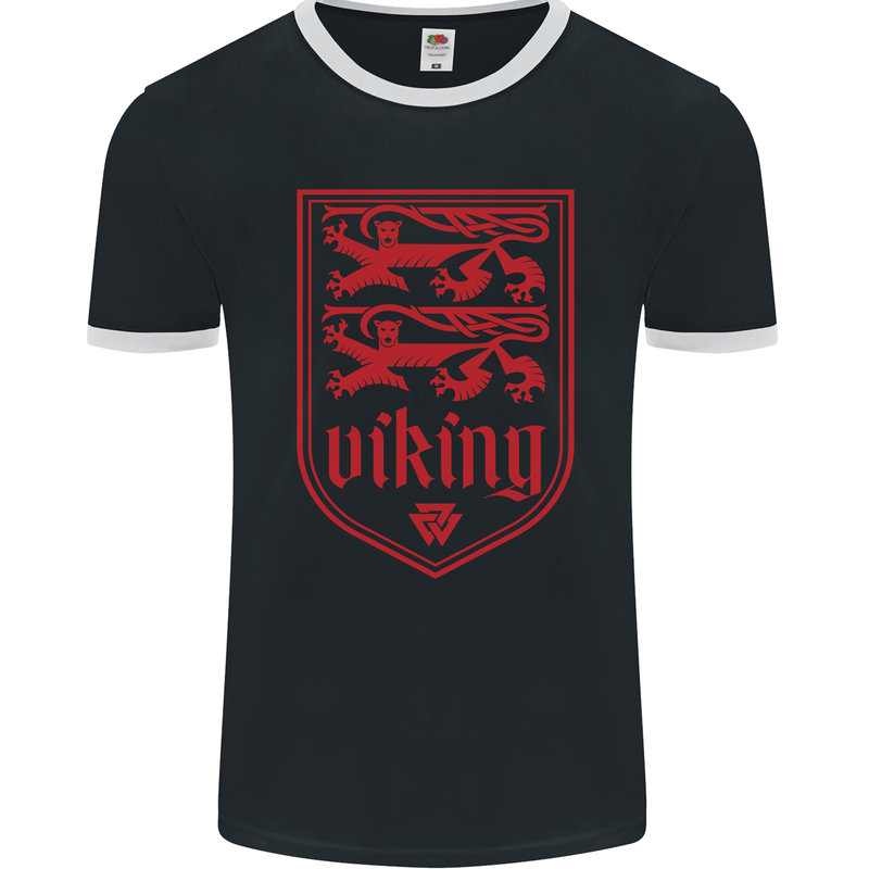The Vikings Valknut Symbol Lions Valhalla Mens Ringer T-Shirt FotL Black/White