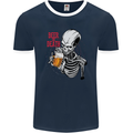 Beer or Death Skull Funny Alcohol Mens Ringer T-Shirt FotL Navy Blue/White