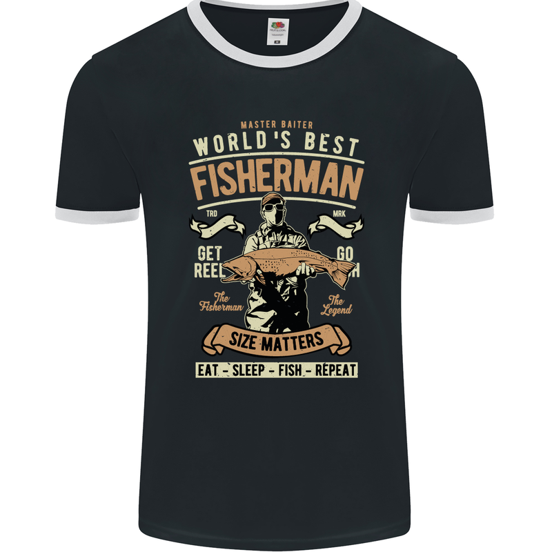 Worlds Best Fisherman Father's Day Fishing Mens Ringer T-Shirt FotL Black/White