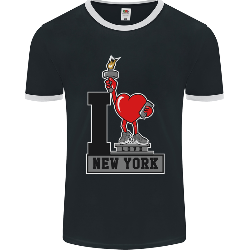 I Love (Heart) New York Mens Ringer T-Shirt FotL Black/White