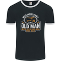 An Old Man With a Fishing Rod & Beer Funny Mens Ringer T-Shirt FotL Black/White