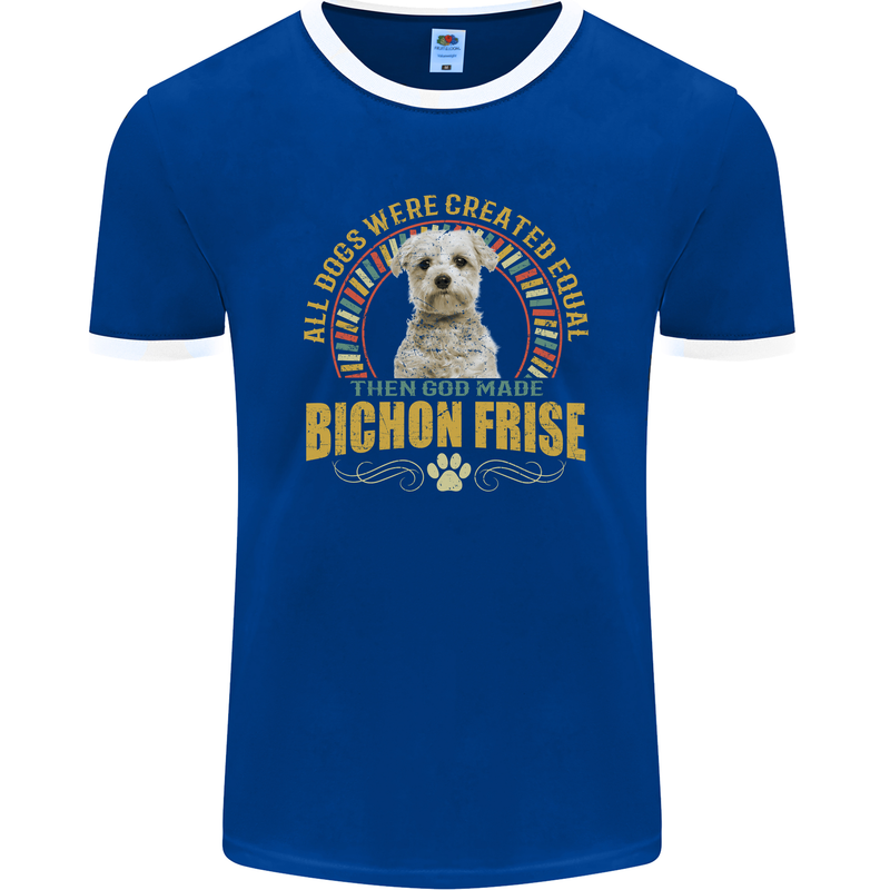 A Bichon Frise Dog Mens Ringer T-Shirt FotL Royal Blue/White