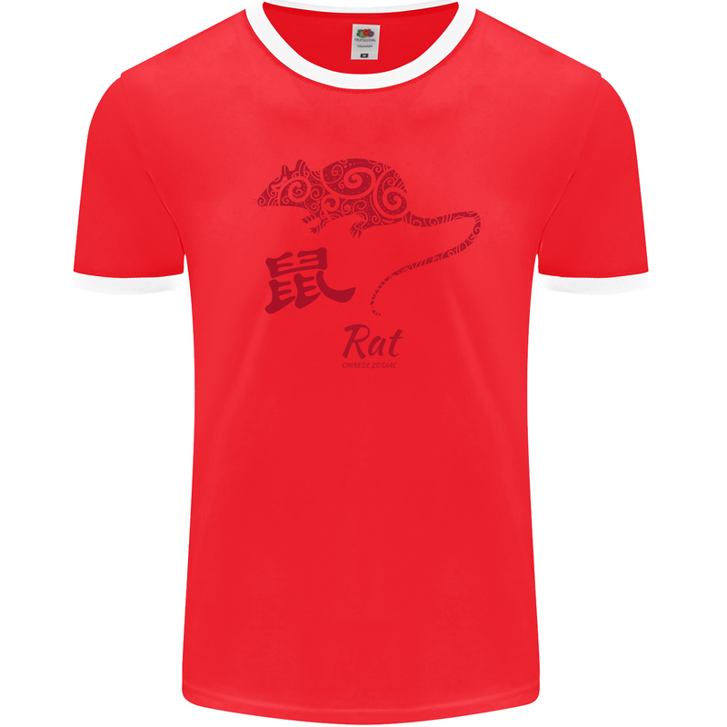 Chinese Zodiac Shengxiao Year of the Rat Mens Ringer T-Shirt FotL Red/White